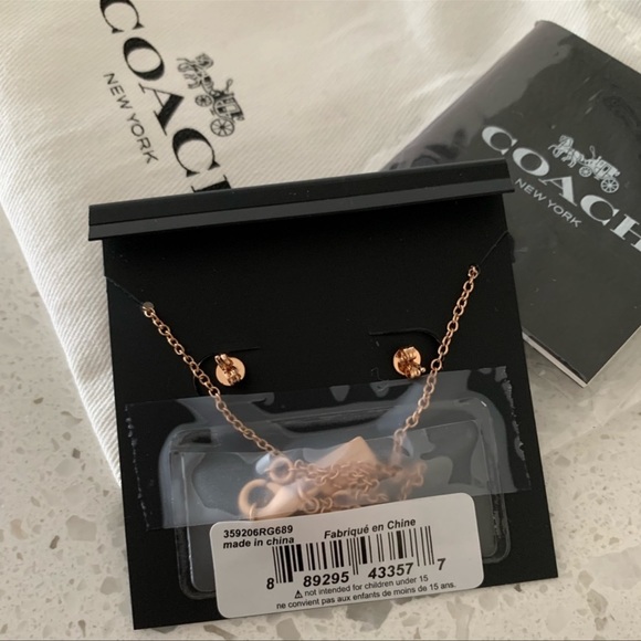 NWT Coach Rose Gold Open Circle Necklace And Tea Rose Stud Earrings Set - Picture 6 of 6